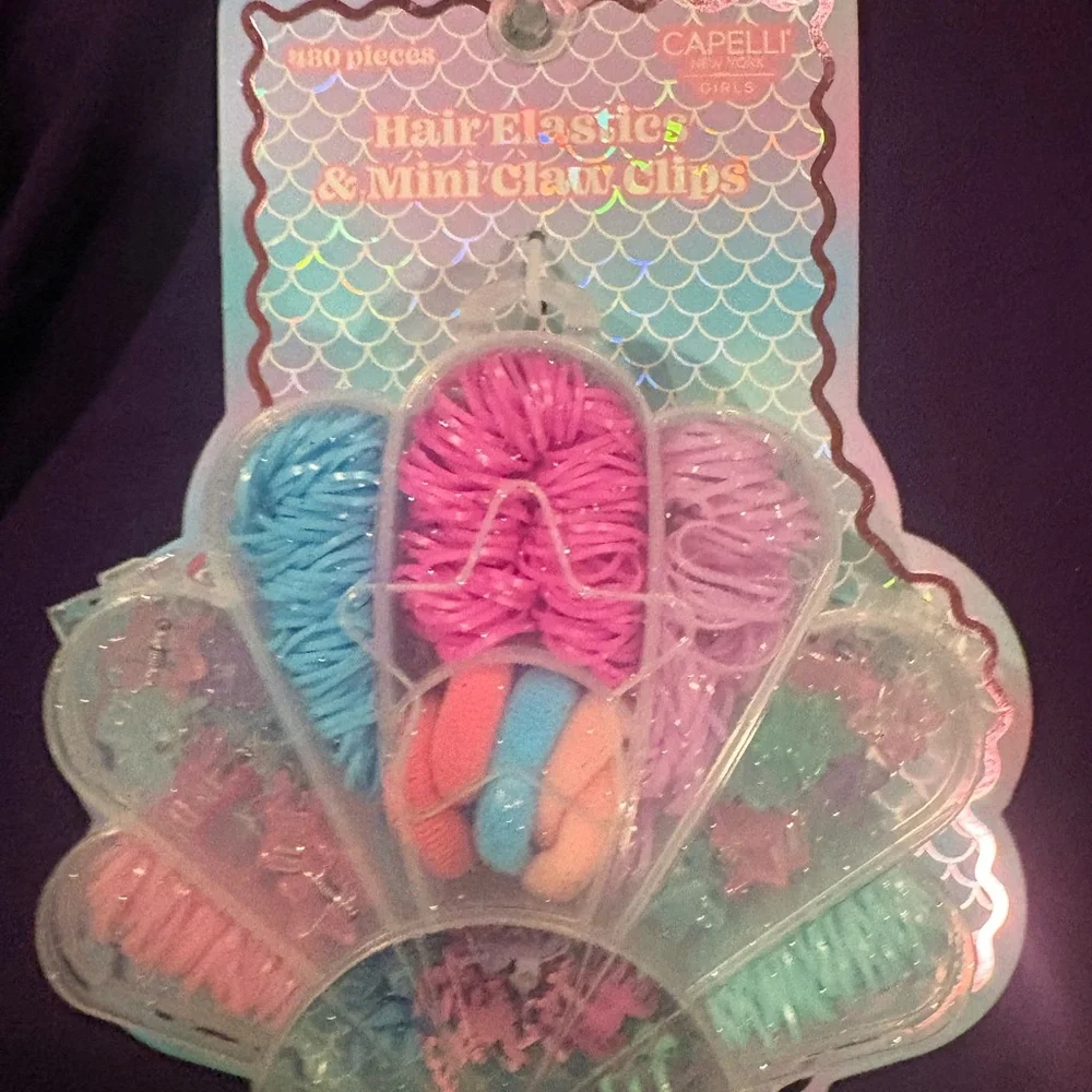 Colorful Hair Elastics & Claw Clips Set
